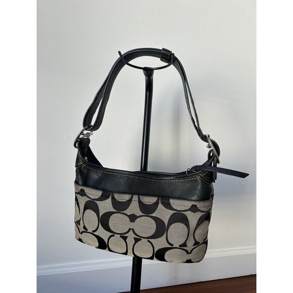 Vintage Y2K Coach Purse Shoulder Bag Crossbody F13359 Black & Gray Leather Trim - Picture 1 of 7